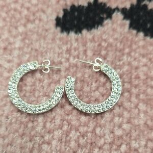 Sparkling Silver Crystal Hoop Earrings